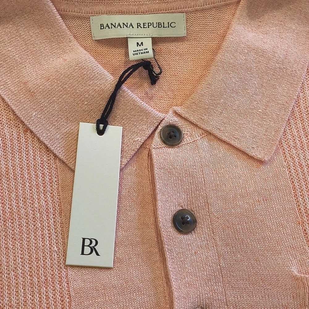 Banana Republic Linen-Cotton Ribbed Striped Accent Sweater Polo